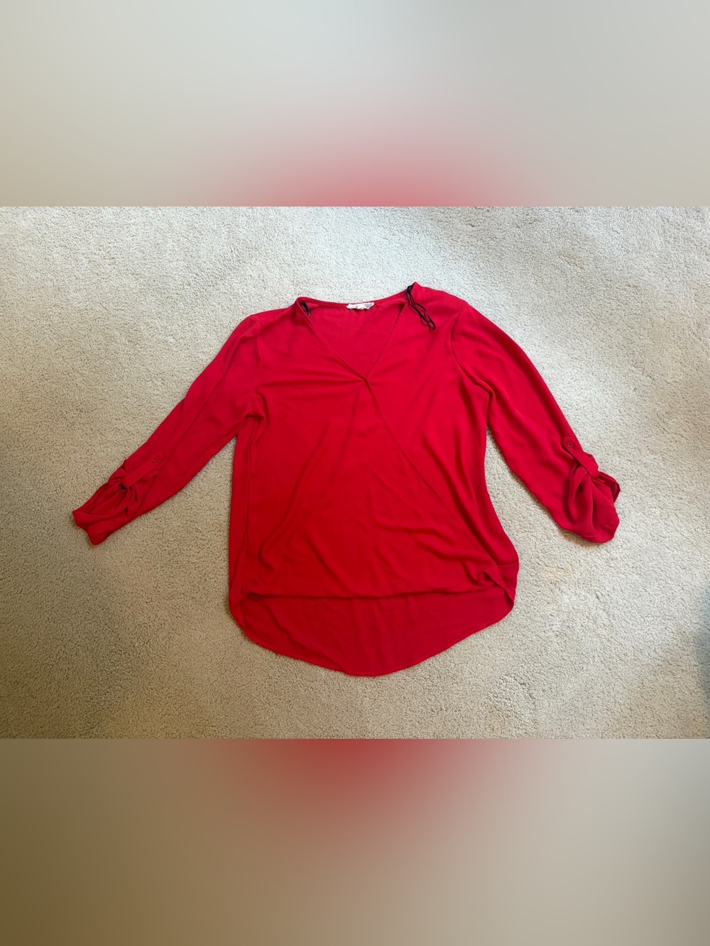 Pleione Three Quarter Sleeve High Low Top